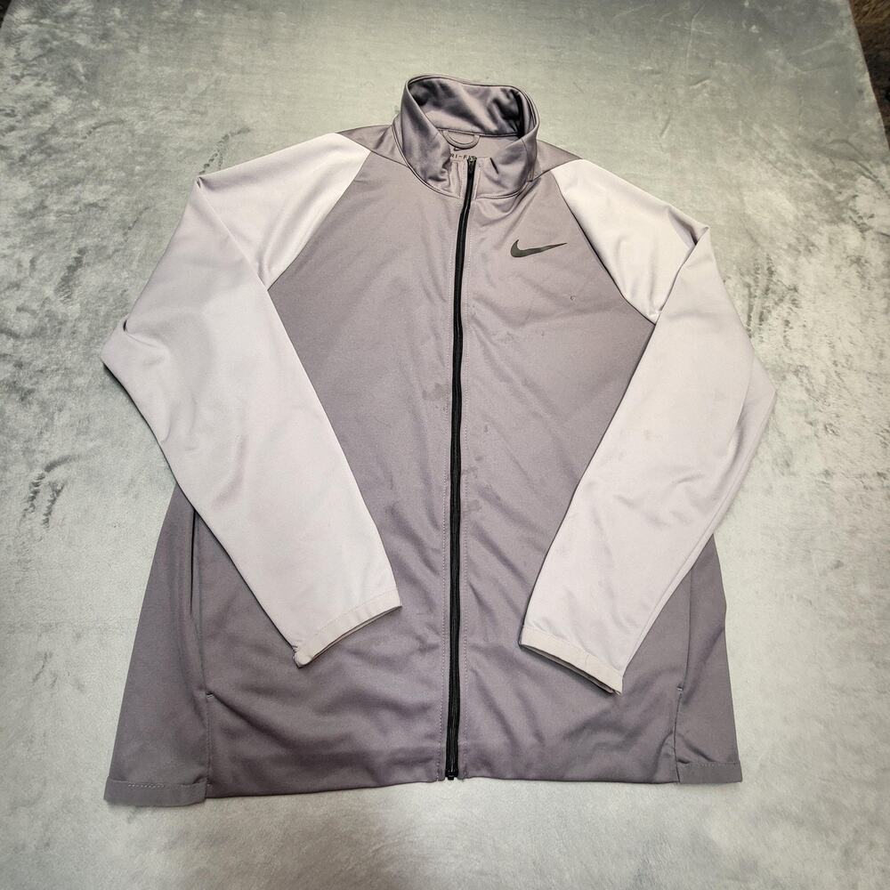 Nike Track Jacket Mens L Gray Dri-FIT Full Zip Moisture Wicking Pockets